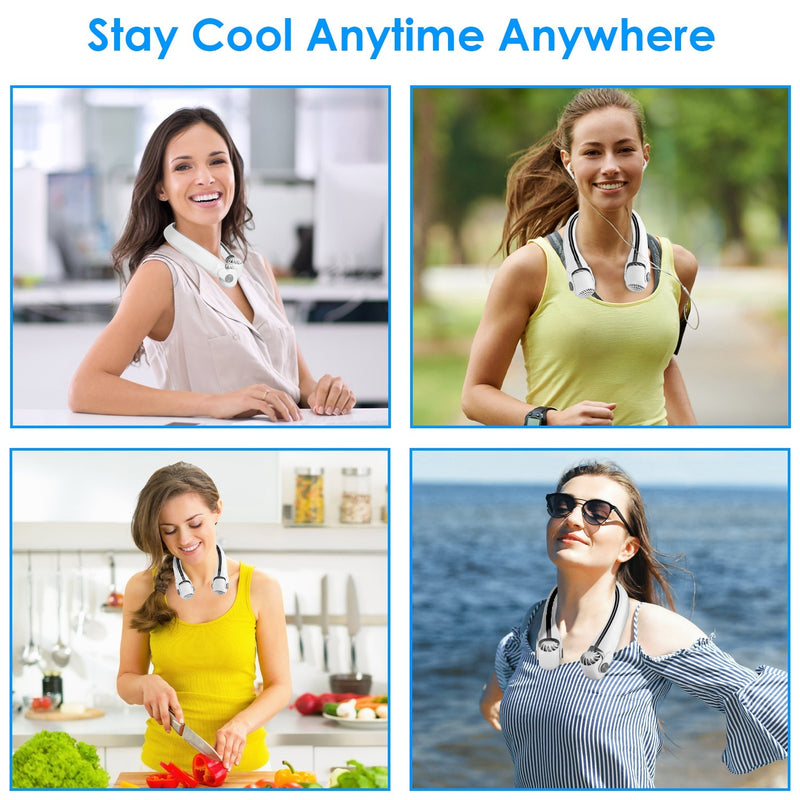 White-Green Options -- 1Pc Portable Neck Hanging Fan Hands-free Cooling Personal Fan With 3 Speeds 360 Degree Air Flow Adjustable Neck Width For Home Office Travel Dormitory